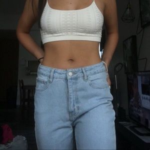 High rise light wash boyfriend jeans